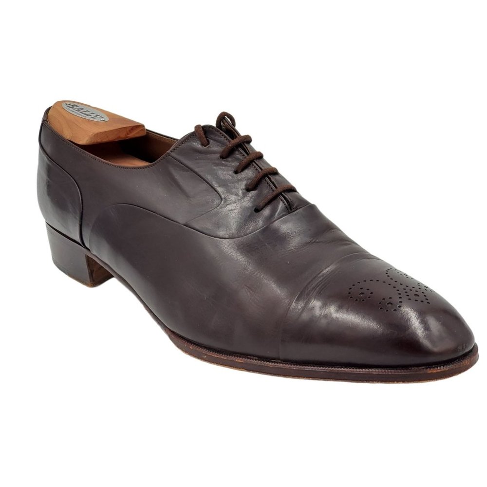 Designer Bally Men's 12 Dark Chocolate Brown Italian Dress Shoes Cap-Toe Oxfords